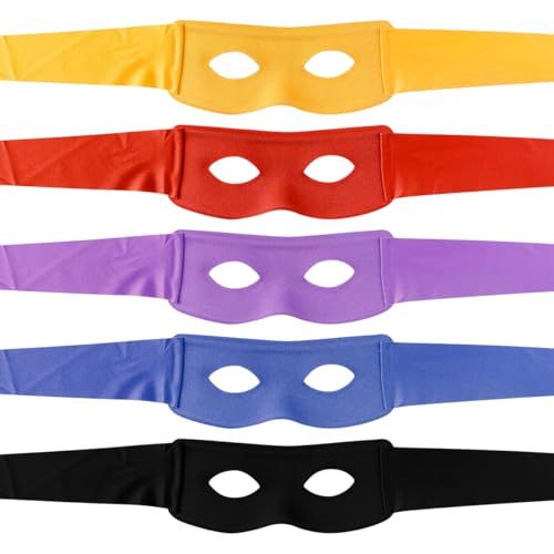 Lotsdonxia 5 Stück Ninja Superhelden Gesichtsmasken, verstellbare halbe Augenmaske, Set für Halloween, Cosplay & Partys (Rot, Blau, Gelb, Lila, Schwarz) von Lotsdonxia