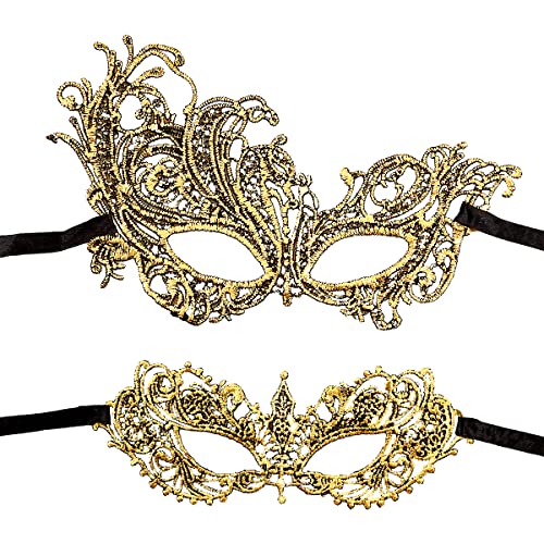 Lotsdonxia Venezianische Masken, goldfarben, 2 Stück, elegante Augenmasken für Karneval, Abendbälle, Kostümpartys (21 x 8 cm) von Lotsdonxia