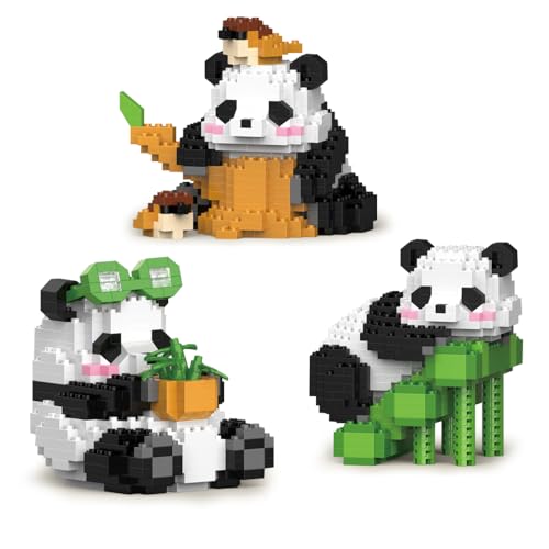 Lotvic 3 Stück Panda Geschenk, 1270 Stücke Baustein Panda, Niedlich Mini Bausteine, Panda Geschenk für Erwachsene, Kinder ab 8 von Lotvic