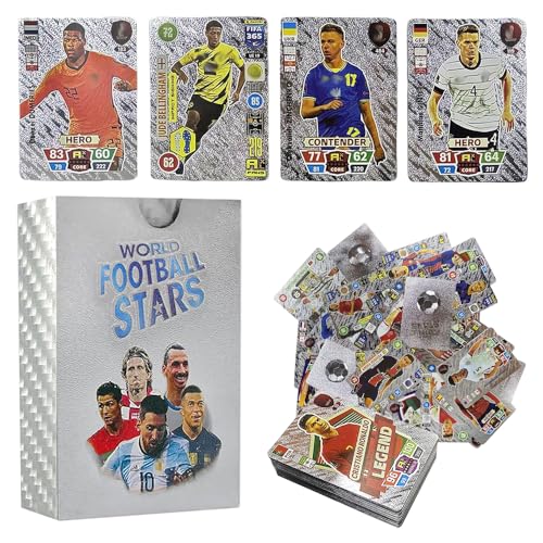 Lotvic 55 Stück World Cup Fußball Star Karte, Fussball Karten, UEFA Champions League, Fußball Sammelkarte, Kinder zum Sammeln von Karten Für Fans,Kinder,Teenager und Erwachsene (Silber) von Lotvic
