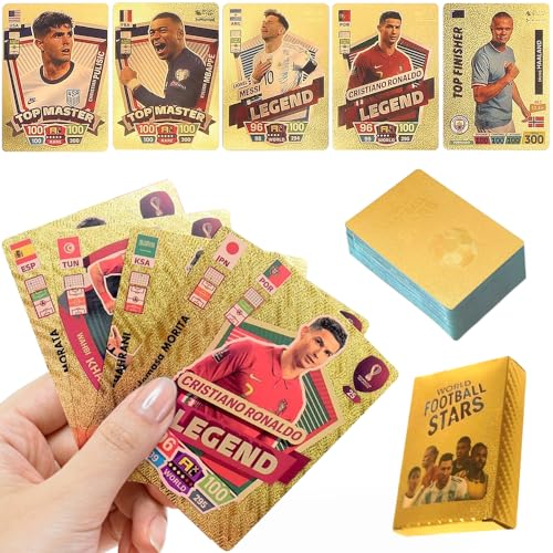 Lotvic 55 Stück World Cup Fußball Star Karte, Fussball Karten, UEFA Champions League, Fußball Sammelkarte, Kinder zum Sammeln von Karten Für Fans,Kinder,Teenager und Erwachsene (Gold) Lotvic 55 Stück World Cup Fußball Star Karte, Fussball Karten, UEFA Champions League, Fußball Sammelkarte, Kinder zum Sammeln von Karten Für Fans,Kinder,Teenager und Erwachsene (Gold) von Lotvic