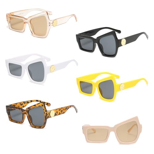 Lotvic 6 Stück Asymmetrische Sonnenbrille, Brille Vintage Cat Eye Sonnenbrille, Hippie Sonnenbrille Party Brille Karneval Kostümparty Zubehör für Geburtstagsfeier Mottoparty für Damen Herren von Lotvic