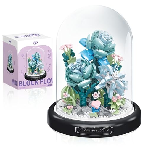 Lotvic Blumen Bausteine Set, Blaue Rose Blumenstrauß mit Schutzhülle, Mini Baustein Set, Kunstpflanzen Bausteine für Erwachsene, Blumen Bauspielzeugset, Home und Zimmer Deko, 522 PCS (Blaue Rose) von Lotvic