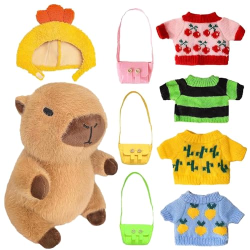 Lotvic Capybara Plüschtier, 23cm Capybara Kuscheltier, Niedlichen Wasserschwein Kuscheltier, Kinder-Plüschpuppenspielzeug mit Kleidung und Accessoires, Stofftier-Wohndekoration für das Wohnzimmer von Lotvic