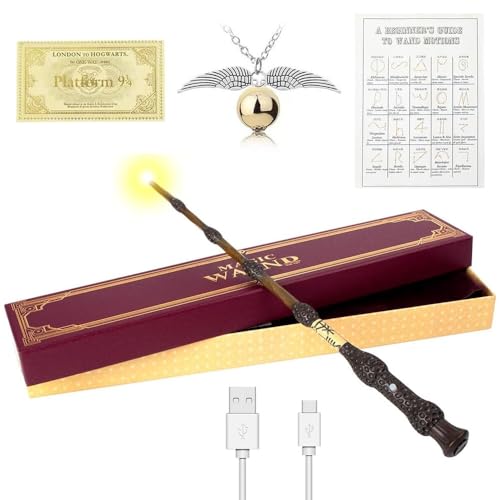 Lotvic Dumbledore Zauberstab mit Licht, Elderstab Harry, USB Aufladung Zauberstab Dumbledore mit Zauberspruch-Karte, Stationsticket und Halskette für Cosplay, Karneval, Halloween Lotvic Dumbledore Zauberstab mit Licht, Elderstab Harry, USB Aufladung Zauberstab Dumbledore mit Zauberspruch-Karte, Stationsticket und Halskette für Cosplay, Karneval, Halloween von Lotvic