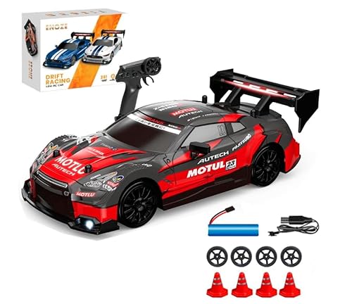 Lotvic Ferngesteuertes Auto, 1:24 RC Drift Car, 4WD Spielzeug Car, RC Drift mit LED-Leuchten, Ferngesteuertes Drift Auto, Geschenk für ab 4 5 6 7 8 + Jahre Kinder und Erwachsene, Rot von Lotvic
