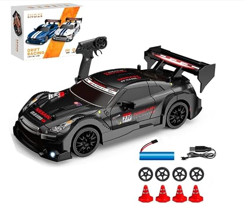 Lotvic Ferngesteuertes Auto, 1:24 RC Drift Car, 4WD Spielzeug Car, RC Drift mit LED-Leuchten, Ferngesteuertes Drift Auto, Geschenk für ab 4 5 6 7 8 + Jahre Kinder und Erwachsene, Schwarz von Lotvic