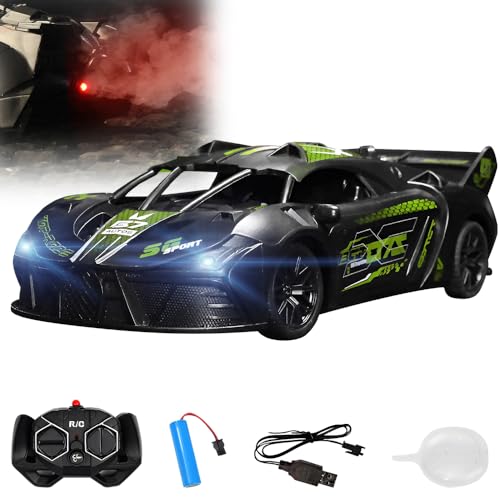 Lotvic Ferngesteuertes Auto mit Sprühfunktion, Auto Spielzeug mit Fernbedienung, 2.4Ghz RC Car, 1:18 RC Drift Car, Bugati mit Licht Sprühen, LED Licht, Geschenk für Kinder ab 6+ Jahre (Grün) von Lotvic