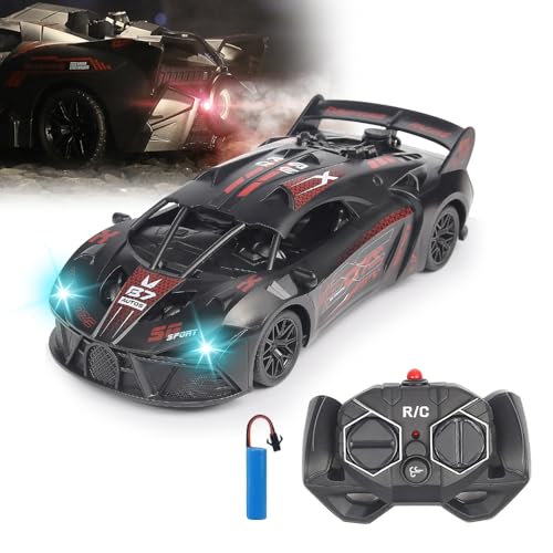 Lotvic Ferngesteuertes Auto mit Sprühfunktion, Auto Spielzeug mit Fernbedienung, 2.4Ghz RC Car, 1:18 RC Drift Car, Bugati mit Licht Sprühen, LED Licht, Geschenk für Kinder ab 6+ Jahre (Rot) von Lotvic