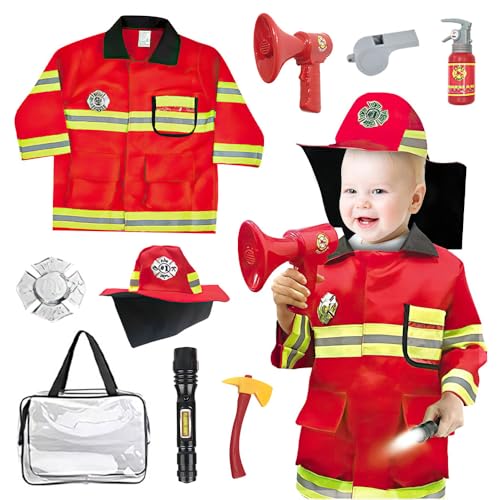 Lotvic Feuerwehr Kostüm Kinder, Kinder Feuerwehr Rollenspiel Set, Waschbares Feuerwehrmann KostümKinder, Feuerwehrchef Cosplay für Kinder Jungen Mädchen Karneval Halloween Fasching 3-8 Jahren von Lotvic