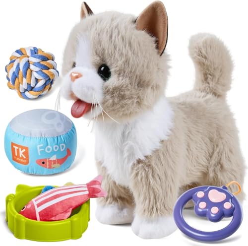 Lotvic Interaktives Katze Spielzeug für Kinder, Kuscheltier Kittens Mit Fernbedienung Leine Der Läuft Und Bellt, Plüschtier Elektronisches Kätzchen Haustier ab 3 4 5 6 von Lotvic