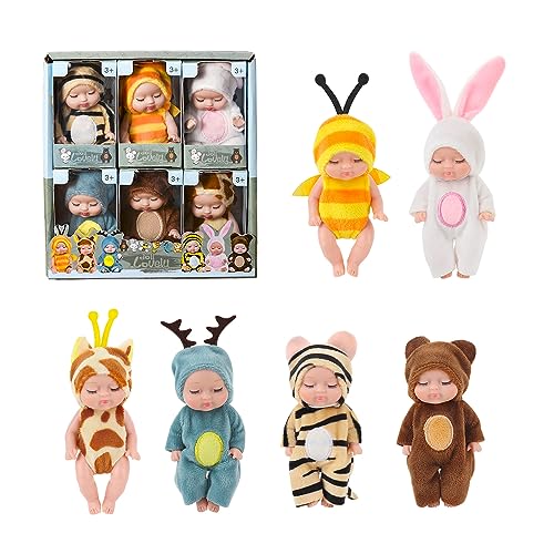 Lotvic Mini Babypuppen, 6 Stück Mini Reborn Puppen, 4 Zoll Baby Mini Puppen, Babypuppen Zubehör Set, Reborn Babys Dolls Newborn, Newborn Reborn Babys, Miniatur Puppenspielzeug für Kinder Mädchen von Lotvic