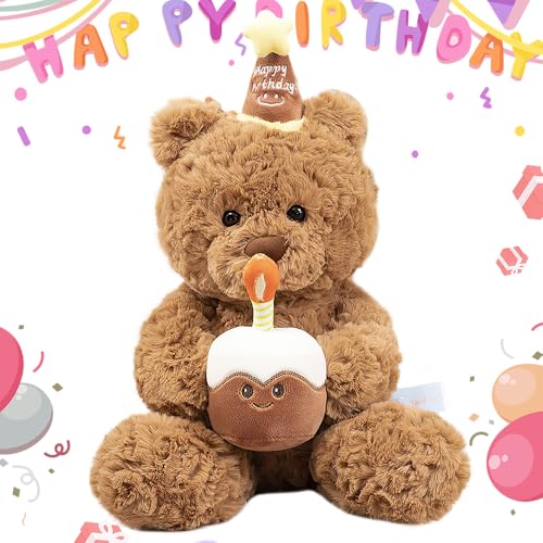 Lotvic Teddy Plüschtier, 30cm Stofftier Teddy, Teddybär mit Kuchen und Hat, Plüsch-Bär, Plüschteddy Schmusetier Plüschtier, für Mädchen Jungen Kinder Partei Weihnachten Geburtstag von Lotvic