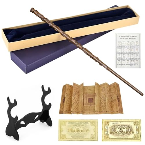 Lotvic Zauberstab Hermine Granger, 39.5CM Hermine Zauberstab, Elderstab in Geschenkbox mit Landkarte, Fahrkarte und Zauberstabhalter Schwarz, für Spielzeug Cosplay von Lotvic