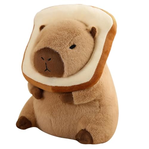 Louttary Süßes Capybara Plüschkissen mit tragbarer Kopfbedeckung, Kawaii-Brot, Plüschtiere Capybara, Umarmungen, langlebige Geschenke, 30 cm von Louttary
