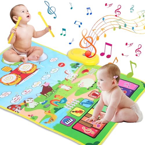 Love&Mini 3 in 1 Musikmatte für Kleinkinder 1-3 mit Trommel, 6 Musikinstrumente und 8 Tiergeräusche, Klaviermatte Spielzeug für 3+ Jahre alte Mädchen Jungen Geburtstag Weihnachten Geschenke von Love&Mini