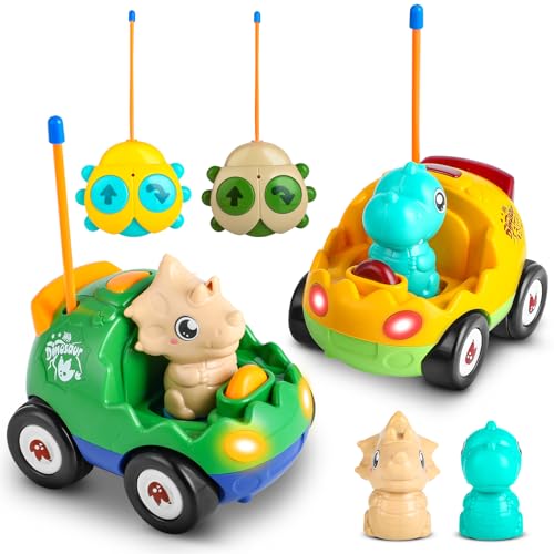 Love&Mini Ferngesteuertes Auto für Kleinkinder – 2er-Pack Dinosaurier-RC-Autos für Kinder ab 1 Jahr, Spielzeugautos mit LED-Lichtern und Musik von Love&Mini