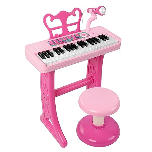 Love&Mini Kinder Klaviertastatur Spielzeug - 37 Tasten Klavier Spielzeug mit Hocker und Mikrofon Rosa Elektronisches Musikinstrument, Weihnachten Geburtstag Geschenk für Kinder 3 4 5 6 7 8 Jahre alt von Love&Mini