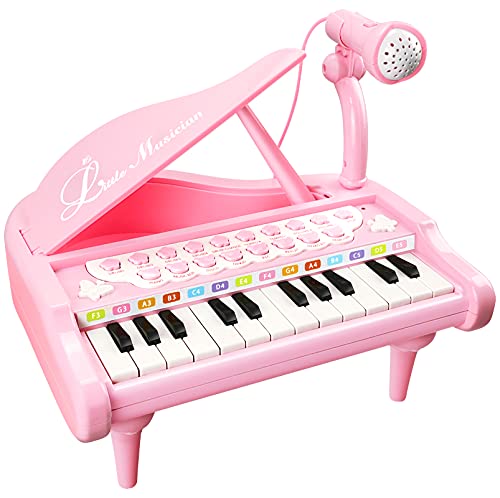 Love&Mini Rosa Klavierspielzeug für Mädchen ab 3 4 5 Jahr Erster Geburtstag Geschenke Kleinkind Klaviermusik Spielzeuginstrumente mit 24 Tasten und Mikrofon von Love&Mini