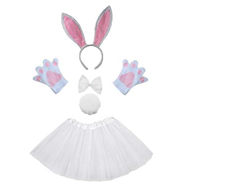 Los weißes Kaninchen Hase Kostüm - für Mädchen - Tutu - Stirnband - Handschuhe - Fliege - Schwanz - Verkleidung Zubehör Halloween Cosplay Halloween - weiße Farbe von LoveLegis