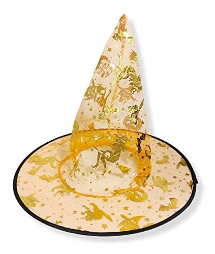Lovelegis Hexenhut Karneval Halloween Damen Transparent Herren Kürbisse Katzen Zubehör Verkleidung mit Verzierungen Silber und Gold Farbe Orange von LoveLegis