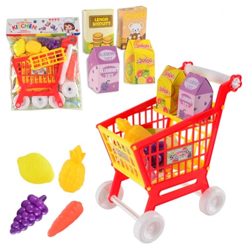 Lovehomily 21-teiliges Trolley-Spielzeug, interaktives Spielset, Einkaufswagen-Spielset, Rollenspiel-Spielzeug, Rollenspiel, pädagogisches Spielzeug mit vorgetäuschten Lebensmitteln, Zubehör von Lovehomily