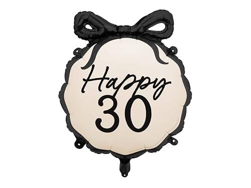 Folienballon „Happy 30“ – Edle Geburtstagsdeko in Schwarz-Weiß – 57,5 x 56 cm – Hochwertiger Helium- und süße Luftballon für stilvolle Feiern – Wiederverwendbar und langlebig (Folienballon Happy 30) von Lovely Balloon