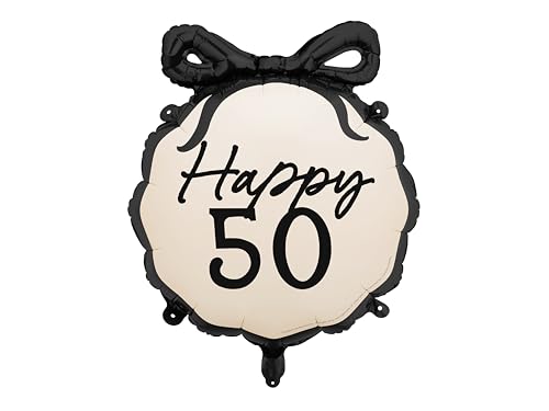 Folienballon Happy 50 Geburtstag Schwarz-Weiß, 57,5 x 56 cm – elegant, wiederverwendbar und somit nachhaltig – Partydeko für 50. Geburtstag von Lovely Balloon