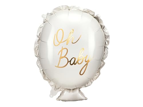 Oh Baby Folienballon – 53x69cm Heliumballon für Baby Shower, Gender Reveal, Geburt, Dekoration – Beige mit Goldschrift, Wiederverwendbar (Folienballon Oh baby) von Lovely Balloon