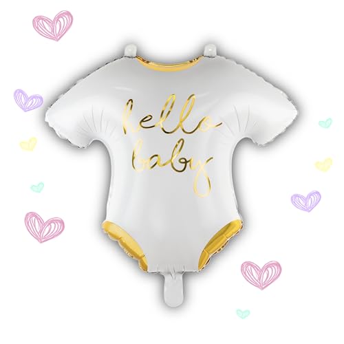 Folienballon Strampler Hello Baby 51 cm Luftballons für Babyparty weiß Gold zur Geburt Junge Mädchen Geburt Dekoration Babyshower WIEDERVERWENDBAR (Folienballon Body Hallo Baby) von Lovely Balloon
