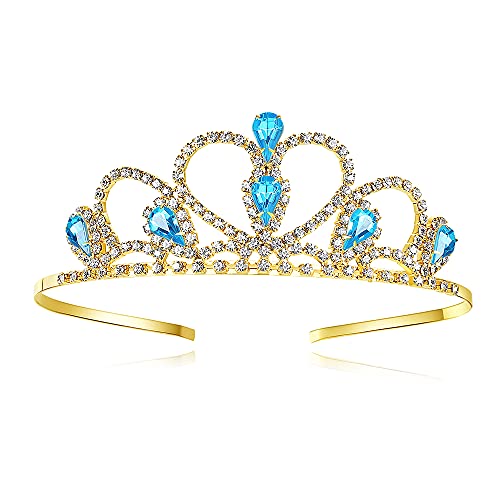 Lovelyshop Blau Edelsteine Gold Tiara für kleines Mädchen in Halloween Geburtstag Prinzessin Party Karneval von Lovelyshop