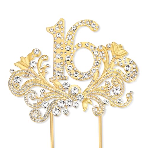 Lovelyshop Luxuriöser goldfarbener Metall-Kuchenaufsatz mit Kristallen, für den 16. Geburtstag, Sweetie 16 von Lovelyshop