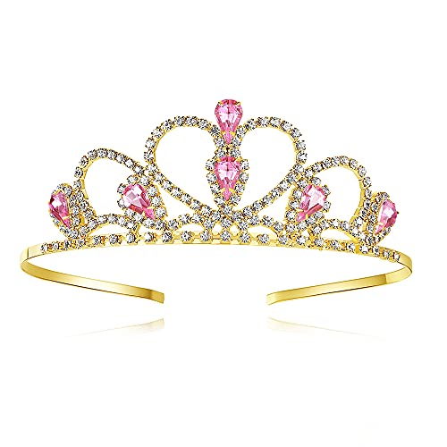 Lovelyshop Rosa Edelsteine Gold Tiara für kleines Mädchen in Halloween Geburtstag Prinzessin Party Karneval von Lovelyshop