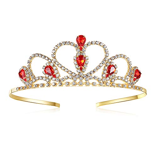 Lovelyshop Rote Edelsteine Gold Tiara für kleines Mädchen in Halloween Geburtstag Prinzessin Party Karneval von Lovelyshop