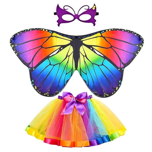 3 Stück Schmetterling Kostüm Kinder Mit Flügeln, Maske und Stirnband - Feenkostüm Mädchen Geeignet für Karneval, Halloween, Cosplay von Lovesmile