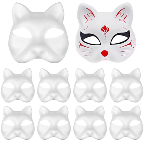 Lovesmile 10 Stück Katzenmaske, Weiße Cat Mask, Masken zum Bemalen Kinder, Papier Masken zum Bemalen, Katzen Maske Geeignet für DIY Halloween Maskerade Karneval Cosplay Geburtstag Party (18x17cm) von Lovesmile