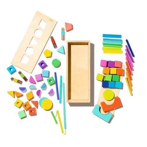 Lovevery | The Block Set | Solid Wood Building Blocks and Shapes + Wooden Storage Box, 70 Pieces, 18 Colors, 20+ Activities, Toddler Block Set and Converts into a Pull Car, Ages 12 to 48+ Months von Lovevery