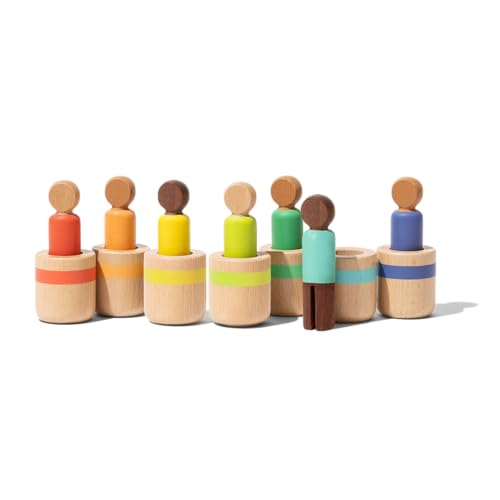 Lovevery Post & Play Peg People Babyspielzeug, 7 Holz-Puppen, zum Üben von Farben, Stapeln und Balancieren, ab 13 Monaten von Lovevery