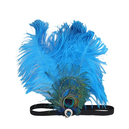 Flapper Stirnband Brüllende 20er Jahre Kopfschmuck Teeparty für Frauen Flapper Zubehör Great Gatsby 1920er Jahre Frauen Stirnbänder mit Federn C85-Blau von Lovfingu