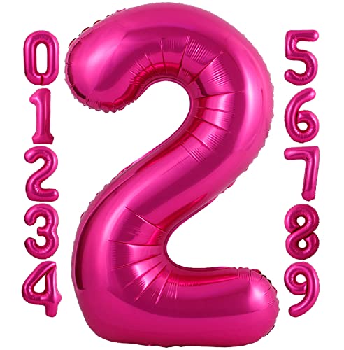 101,6 cm großer Ballon mit Zahl 2, große Jumbo-Ziffern, Mylar-Folie, Helium-Ballons für Geburtstagsparty, Feier, Dekorationen, Abschlussfeiern, Jahrestag, Babyparty, Fotoshooting, 101,6 cm, Hot Pink von Lovoir