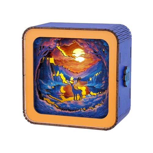 3D Puzzle Nachtlicht Erwachsene, (Waldfantasie - Hirsch) 3D Holzpuzzle Erwachsene Nachtlicht Home Décor, 3D Holzpuzzle Night Light, 3D Puzzle Holz Nachttischlampe Geschenk für Freunde von Lovpippi