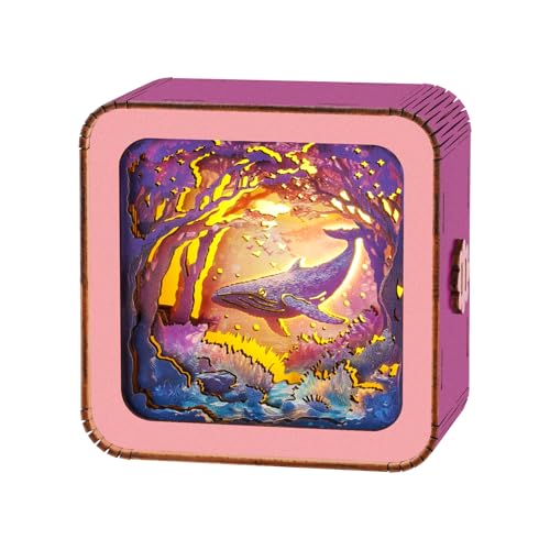 3D Puzzle Nachtlicht Erwachsene, (Waldfantasie - Wal) 3D Holzpuzzle Erwachsene Nachtlicht Home Décor, 3D Holzpuzzle Night Light, 3D Puzzle Holz Nachttischlampe Geschenk für Freunde von Lovpippi