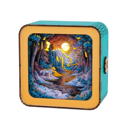 3D Puzzle Nachtlicht Erwachsene, (Waldfantasie - Wolf) 3D Holzpuzzle Erwachsene Nachtlicht Home Décor, 3D Holzpuzzle Night Light, 3D Puzzle Holz Nachttischlampe Geschenk für Freunde von Lovpippi