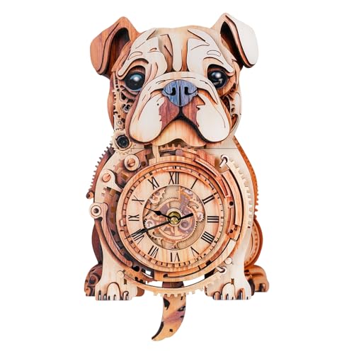 DIY Holzpuzzle Modellbausatz für Dekorationen, 3D Holzpuzzle Erwachsene, 3D Puzzle Bulldog Clock Model Kits, Praktisches Geschenk für Familie und Freunde(19.6 cm * 33.4 cm* 6.6cm) von Lovpippi