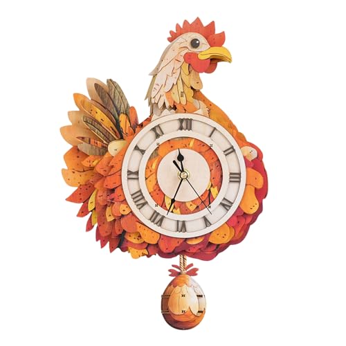 DIY Holzpuzzle Modellbausatz für Dekorationen, 3D Holzpuzzle Erwachsene, 3D Puzzle Hühneruhr Model Kits, Praktisches Geschenk für Familie und Freunde(24cm*36cm*6.6cm) von Lovpippi