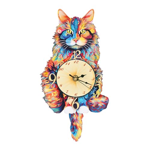 DIY Holzpuzzle Modellbausatz für Dekorationen, 3D Holzpuzzle Erwachsene, 3D Puzzle Maine Coon Clock Model Kits, Praktisches Geschenk für Familie und Freunde(19.2 cm * 36.4 cm* 6.6cm) von Lovpippi