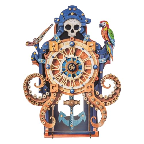 DIY Holzpuzzle Modellbausatz für Dekorationen, 3D Holzpuzzle Erwachsene, 3D Puzzle Octopus Seemonster Uhr Model Kits, Praktisches Geschenk für Familie und Freunde(19cm*24cm*5cm) von Lovpippi