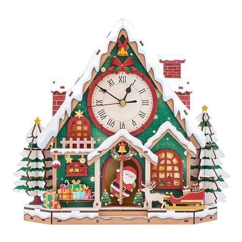 DIY Holzpuzzle Modellbausatz für Dekorationen, 3D Holzpuzzle Erwachsene, 3D Puzzle Weihnachts Schneehäuseuhr Model Kits, Weihnachts Geschenke für Familie und Freunde(32 cm * 28.9 cm* 7.5cm) von Lovpippi
