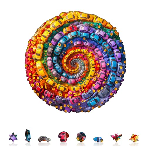 Holzpuzzle Erwachsene Bunte Wirbel Auto-1-200 Teile holzpuzzle Geschenkbox, Wanddekoration und Geschenk für Freunde und Familien von Lovpippi