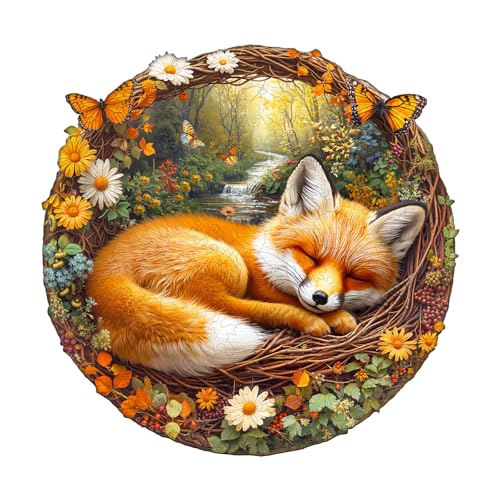 Holzpuzzle Erwachsene Fauler Kleiner Fuchs - 265 Teile Rundpuzzle Geschenkbox, Wanddekoration (Erwachsene/Kinder) von Lovpippi